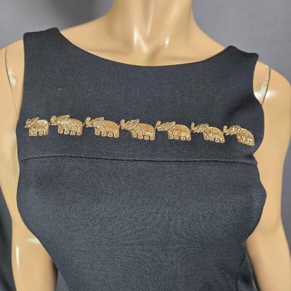 Vintage 90s Escada Margaretha Ley Black Mini Dress Embroidered Elephants Size 36 - Picture 3 of 10